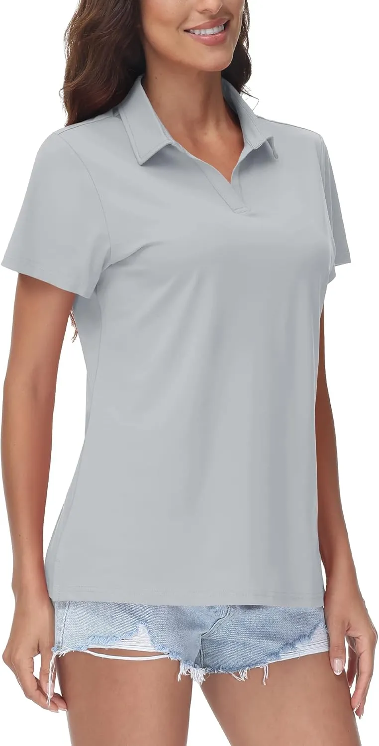 TACVASEN Women's V-Neck Polo Shirts UPF 50  Short Sleeve Sun Protection Quick Dry Golf Polos Collared Shirt