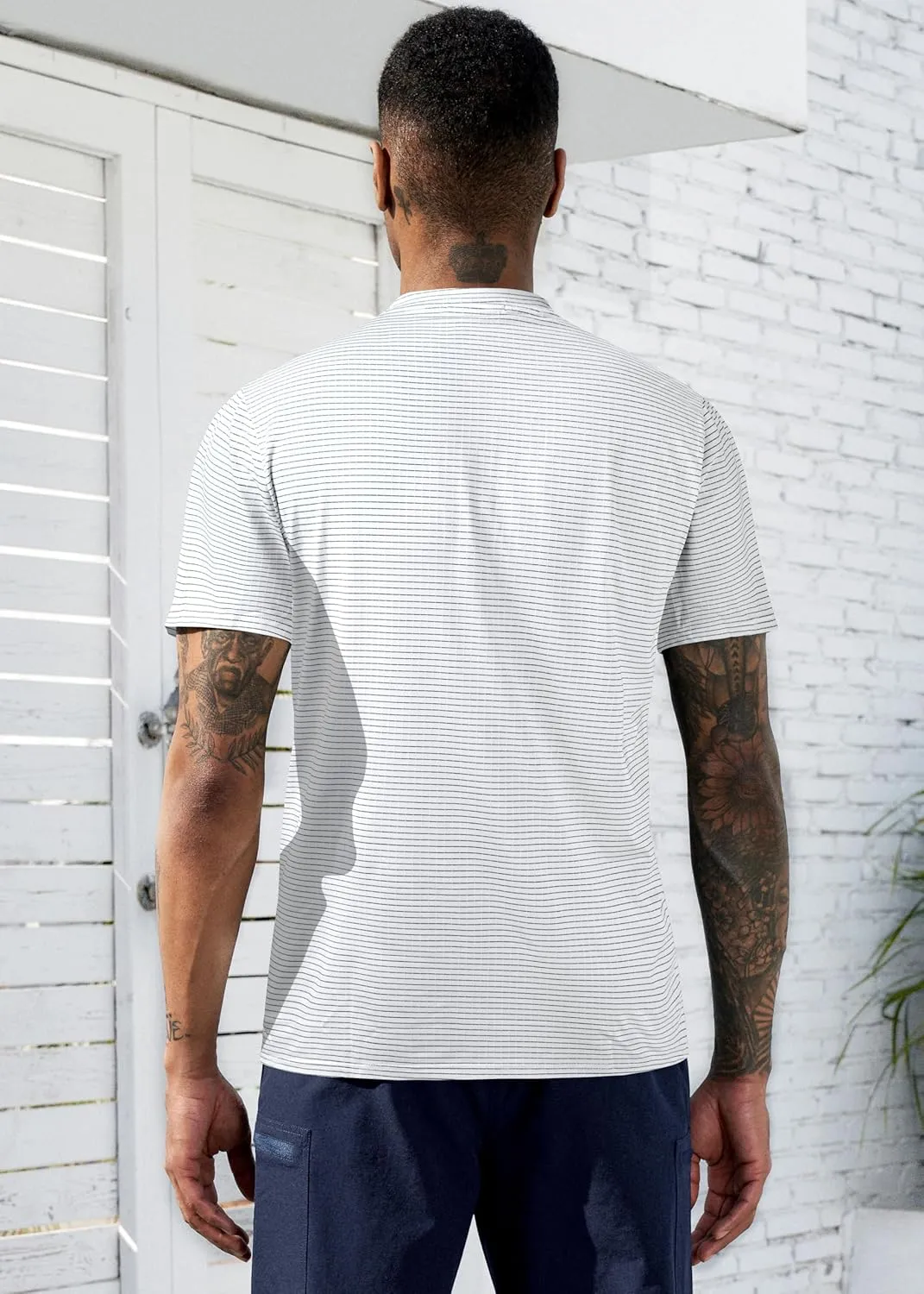 TAPULCO Collarless Golf Shirts for Men Quick Dry Color Block Breathable Soft Athletic Casual Daily T-Shirts