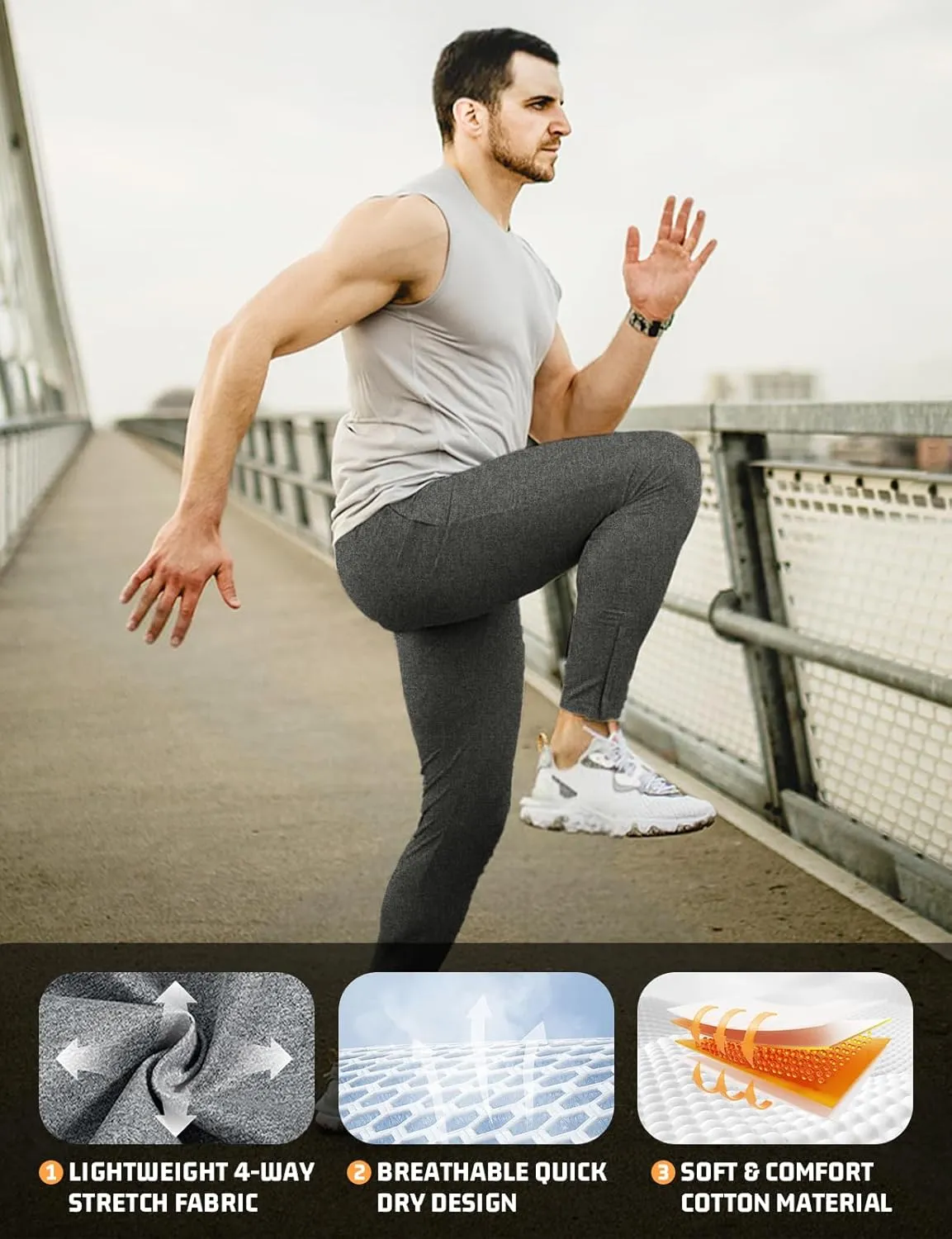 TBMPOY Men's Tapered Joggers Workout Athletic Running Sweatpants Slim Fit Drawstring Pants with Pockets
