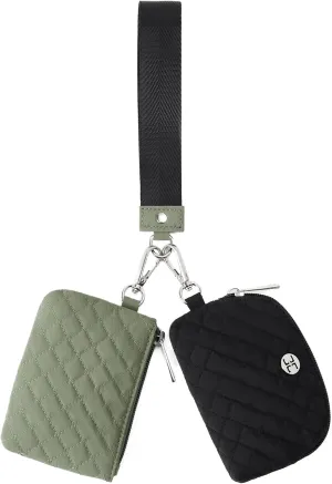 Telena Mini Zip Around Wristlet Wallets for Women Coin Purse Keychain Dual Pouch Wallet Green Black
