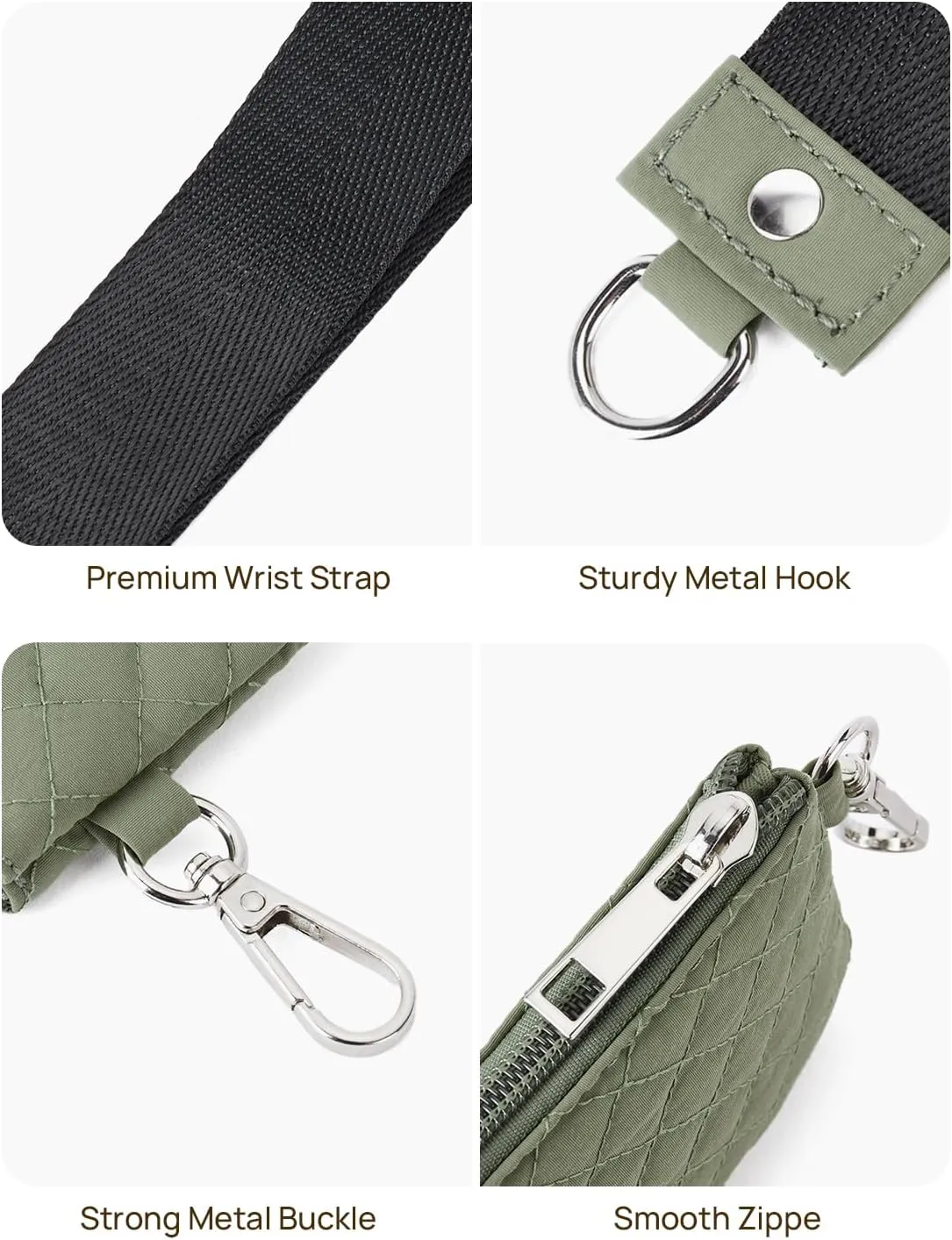 Telena Mini Zip Around Wristlet Wallets for Women Coin Purse Keychain Dual Pouch Wallet Green Black