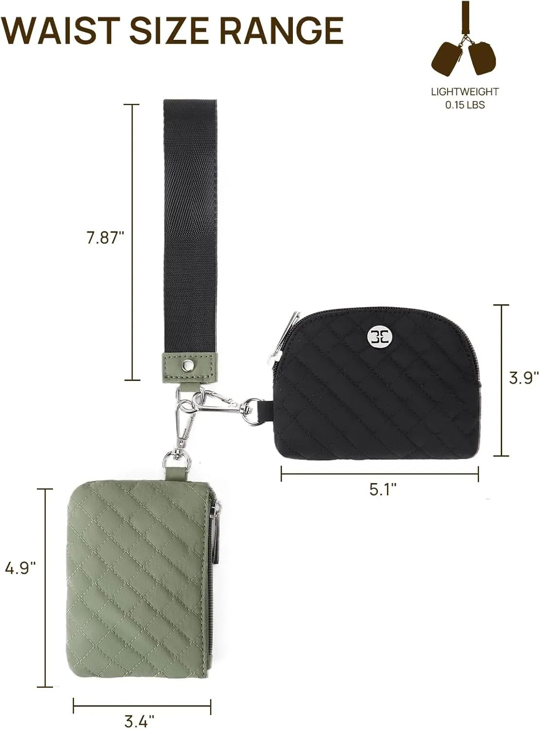 Telena Mini Zip Around Wristlet Wallets for Women Coin Purse Keychain Dual Pouch Wallet Green Black