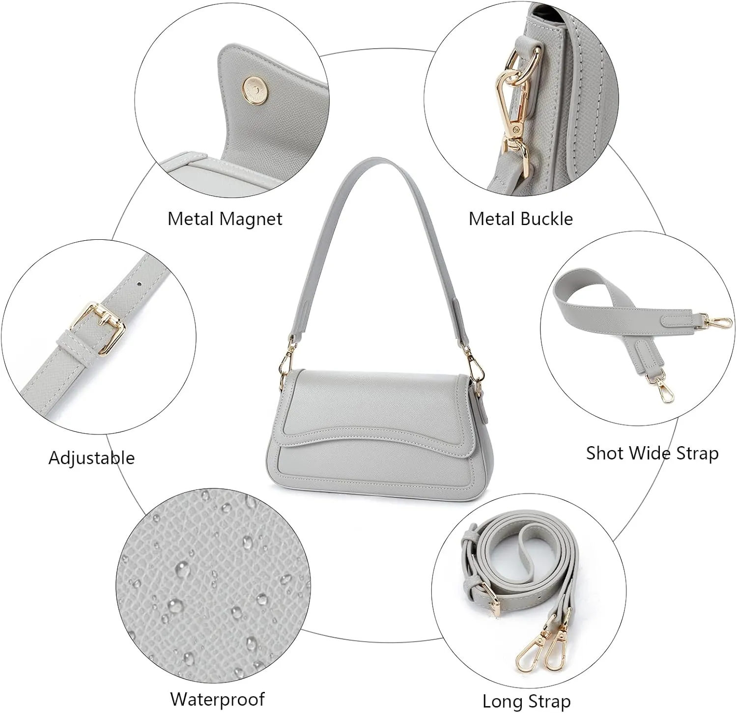 Telena Shoulder Bag for Women Vegan Leather Women's Shoulder Purses Handbags with 2 Removable Strap Crossbody Bag Purses
