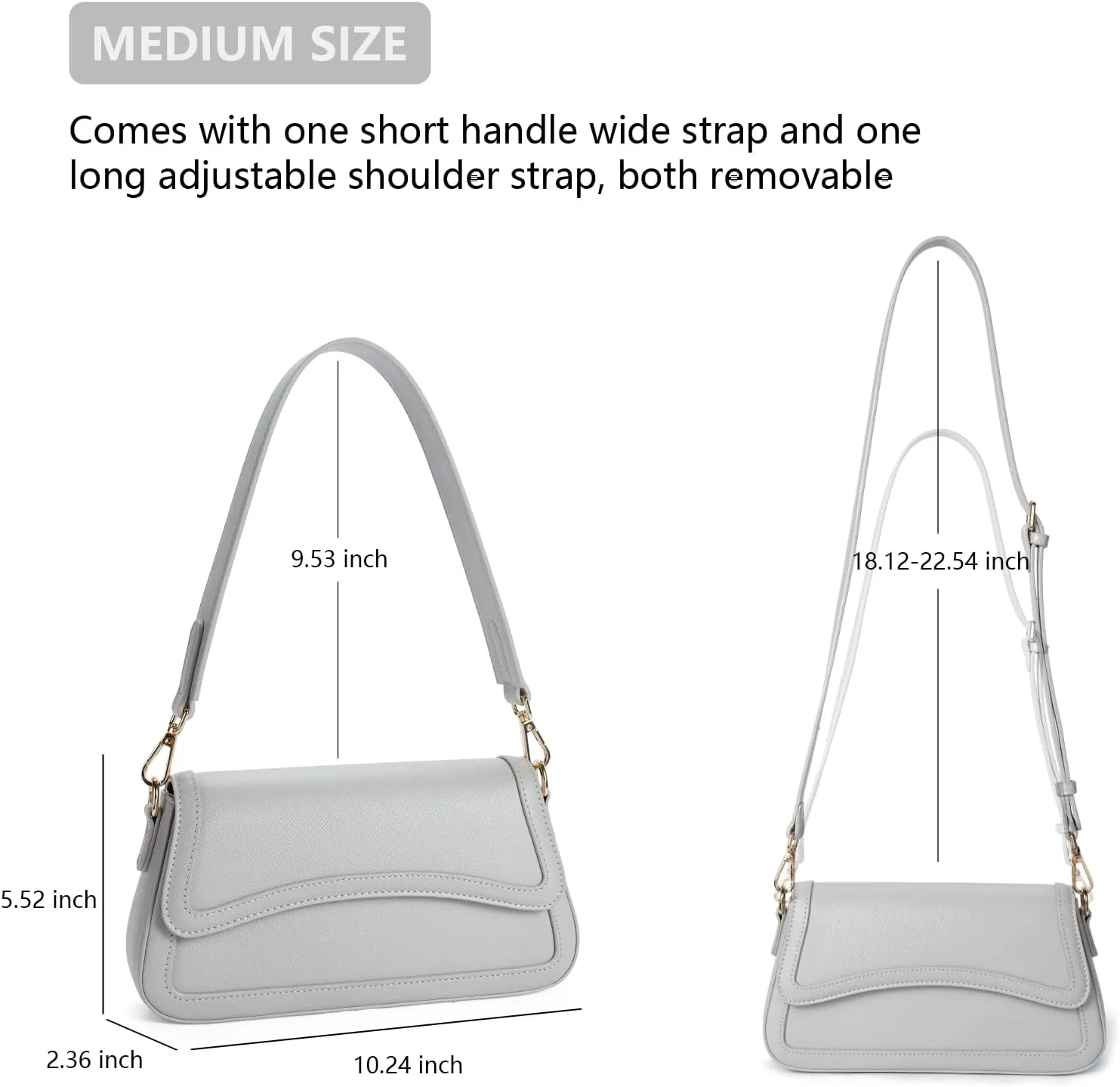 Telena Shoulder Bag for Women Vegan Leather Women's Shoulder Purses Handbags with 2 Removable Strap Crossbody Bag Purses