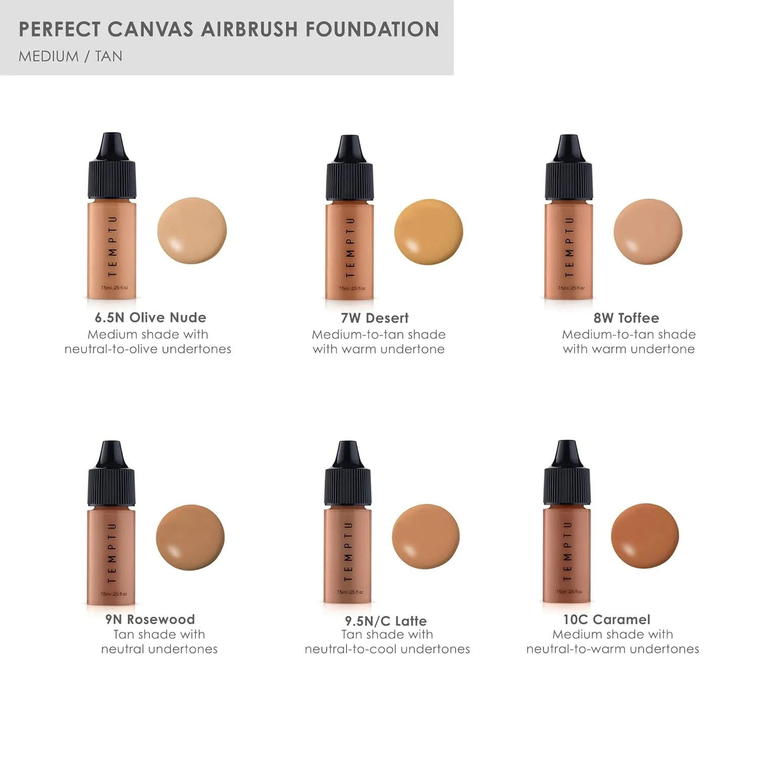 TEMPTU Perfect Canvas Airbrush Foundation: Anti-Aging, Long-Wear Makeup, Buildable Coverage For Hydrated And Healthy Skin Semi Matte, Natural Finish 24 Shades