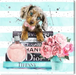 The Oliver Gal Artist Co. Fashion and Glam Wall Art Canvas Prints 'Doxie Mint Blue Books' Books