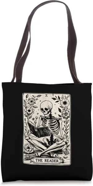 The Reader Tarot Card Skeleton Reading Book Funny Books Tote Bag