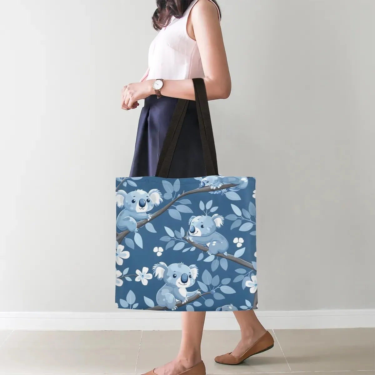 Tiger Cub Tropical Leaves Canvas Tote Bag for Women Men Stylish Tote Handbag Shoulder Bag Reusable Grocery Bag