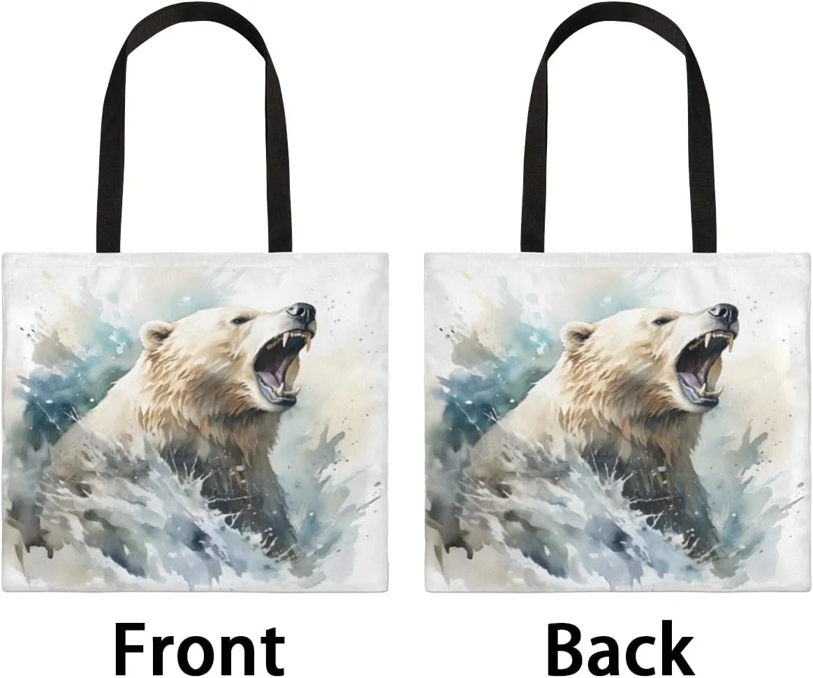 Tiger Cub Tropical Leaves Canvas Tote Bag for Women Men Stylish Tote Handbag Shoulder Bag Reusable Grocery Bag
