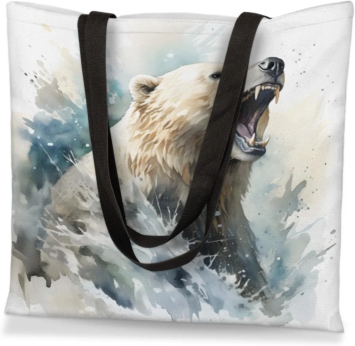 Tiger Cub Tropical Leaves Canvas Tote Bag for Women Men Stylish Tote Handbag Shoulder Bag Reusable Grocery Bag