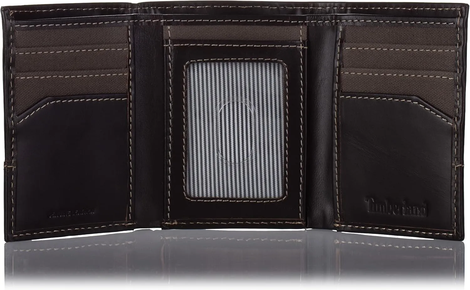 Timberland Men's Canvas & Leather Trifold Wallet, Charcoal, One Size