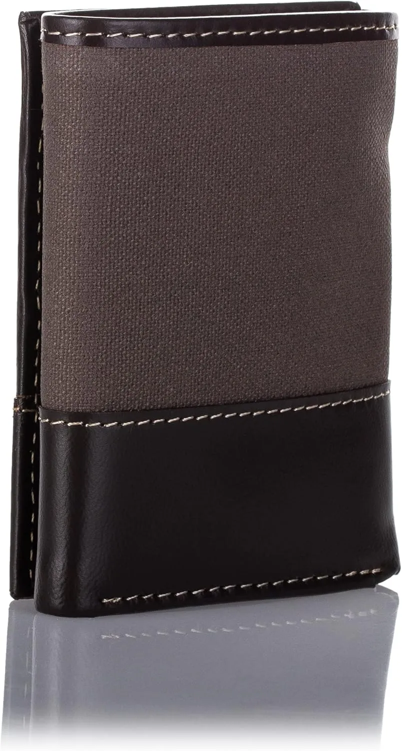 Timberland Men's Canvas & Leather Trifold Wallet, Charcoal, One Size
