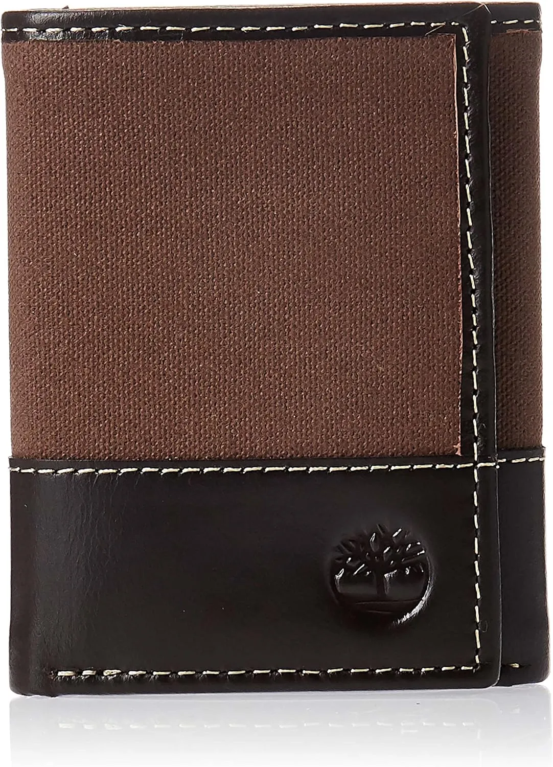 Timberland Men's Canvas & Leather Trifold Wallet, Dark Earth, One Size