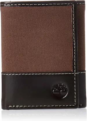 Timberland Men's Canvas & Leather Trifold Wallet, Dark Earth, One Size