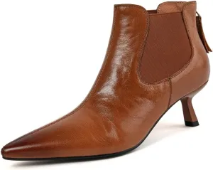 TinaCus Women's Pointed Toe Handmade Back Zipper Stiletto Heels Genuine Leather Vintage Ankle Boots