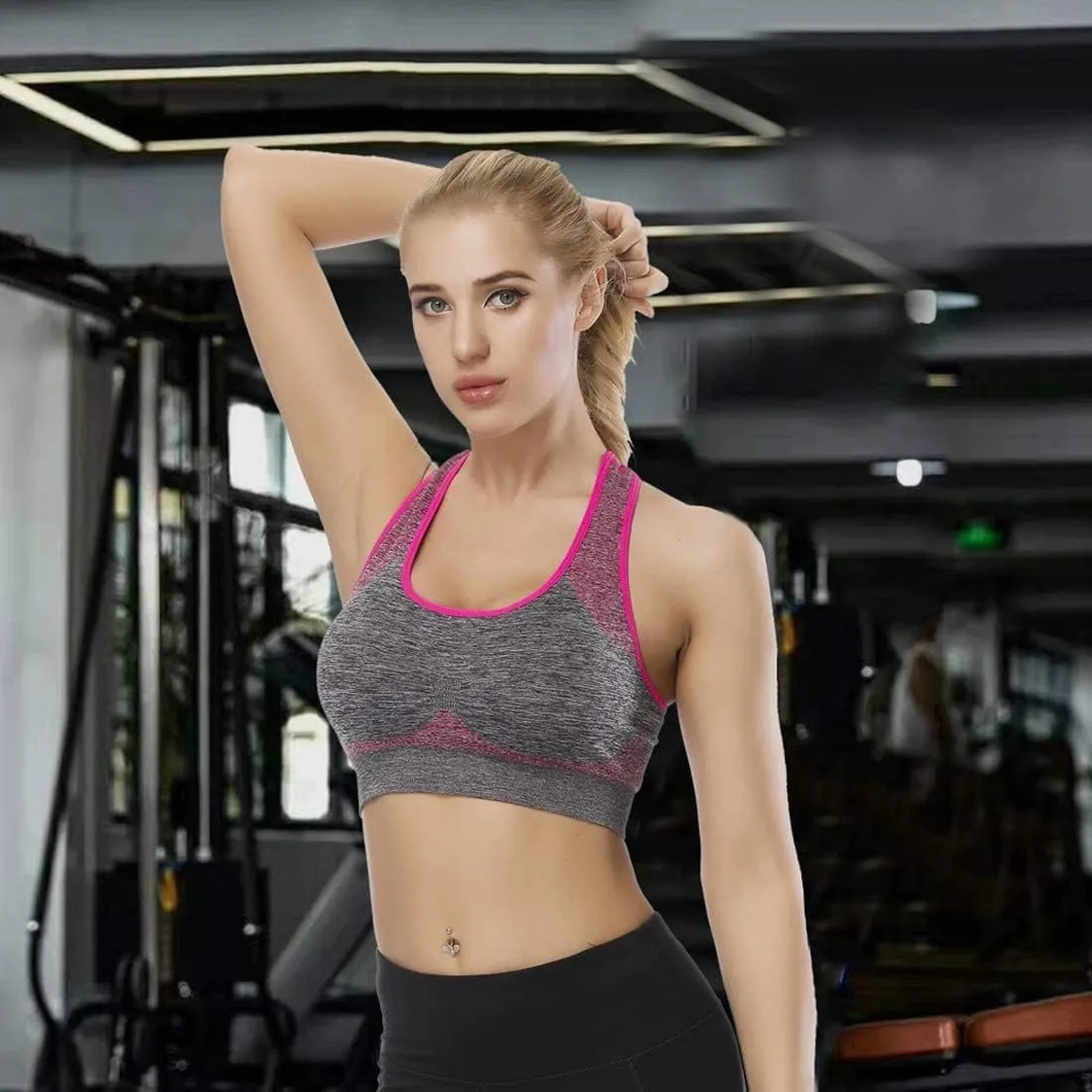 TOBWIZU Sports Bras for Women, Medium Support Yoga Gym Activewear Bras with Pocket