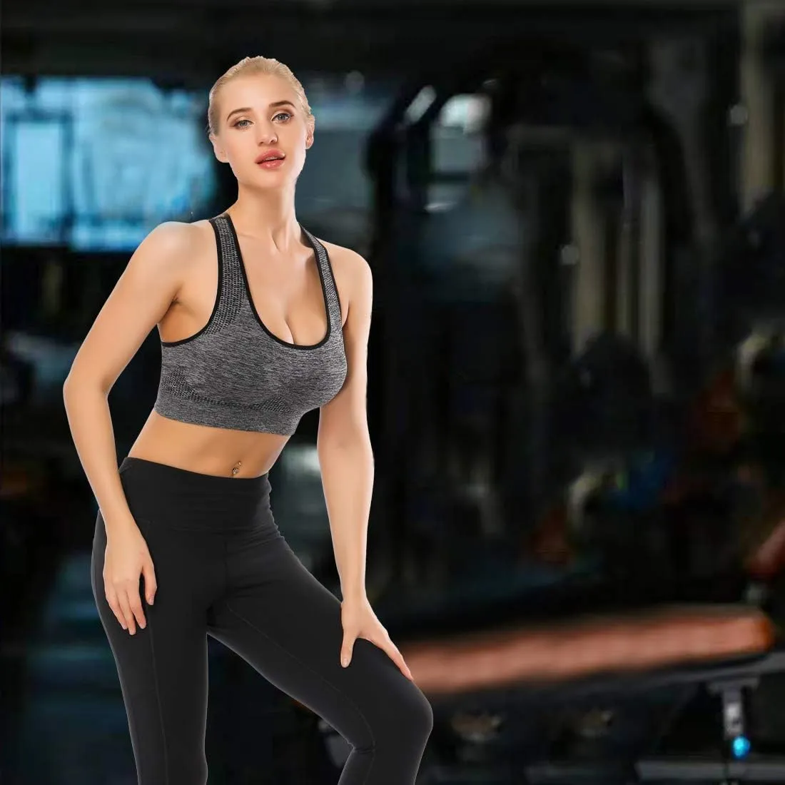 TOBWIZU Sports Bras for Women, Medium Support Yoga Gym Activewear Bras with Pocket
