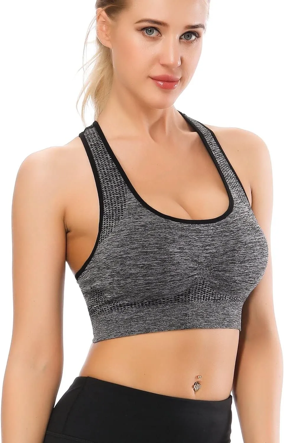 TOBWIZU Sports Bras for Women, Medium Support Yoga Gym Activewear Bras with Pocket