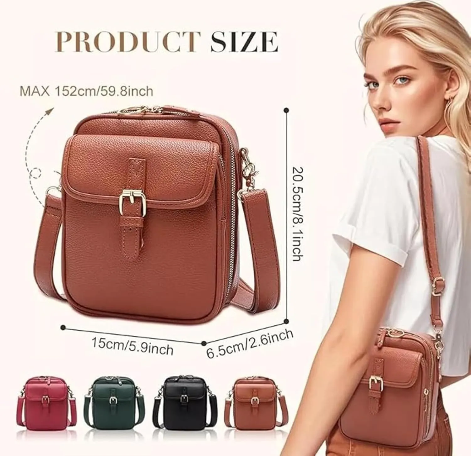 Tojoyride Crossbody Bag, Vintage Urvashi Crossbody Bag with 10 Card Slots, Women Shoulder Handbags with Anti-Theft Zipper