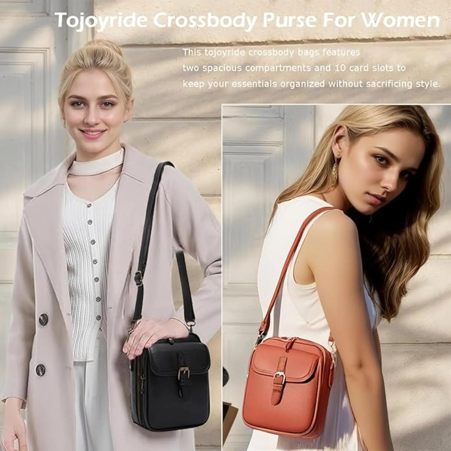 Tojoyride Crossbody Bag, Vintage Urvashi Crossbody Bag with 10 Card Slots, Women Shoulder Handbags with Anti-Theft Zipper