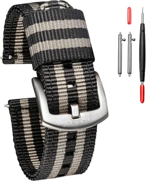 torbollo Quick Release Watch Khaki Bands, Hard 18mm Watch Band for Big Wrist, Quality Nylon Strap and Heavy Duty Brushed Buckle