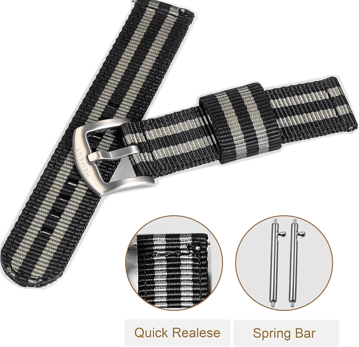 torbollo Quick Release Watch Khaki Bands, Hard 18mm Watch Band for Big Wrist, Quality Nylon Strap and Heavy Duty Brushed Buckle