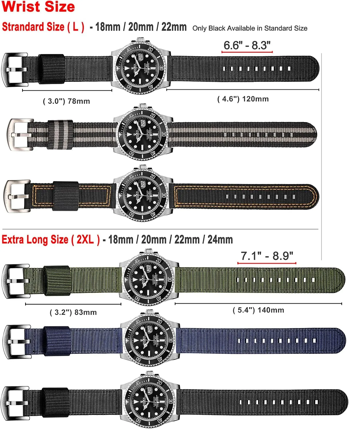 torbollo Quick Release Watch Khaki Bands, Hard 18mm Watch Band for Big Wrist, Quality Nylon Strap and Heavy Duty Brushed Buckle