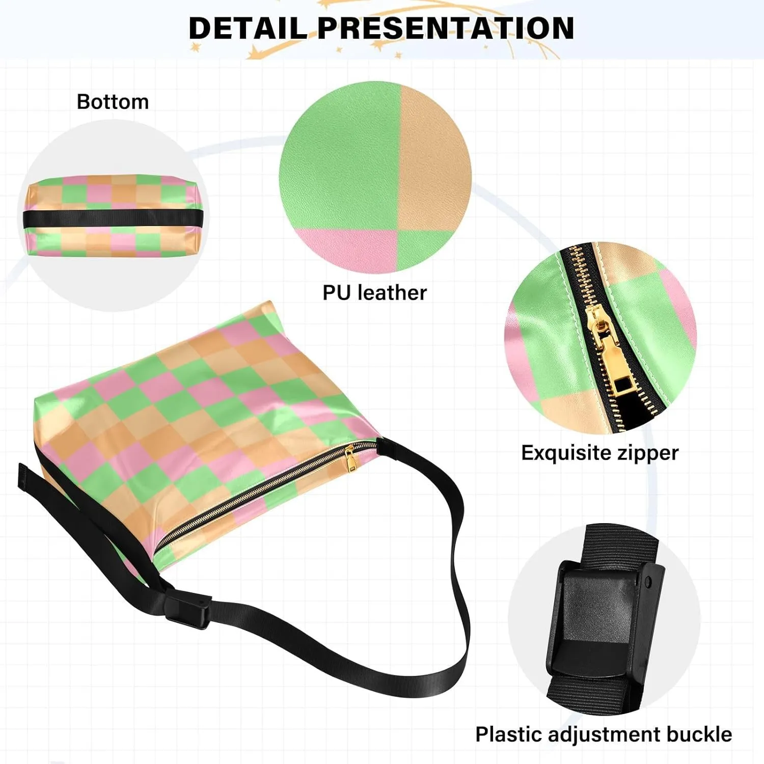 Tote Bag for Women Leather Shoulder Bag Crossbody Bag Girls Cute Tote Bag with Zipper for Work Checkered