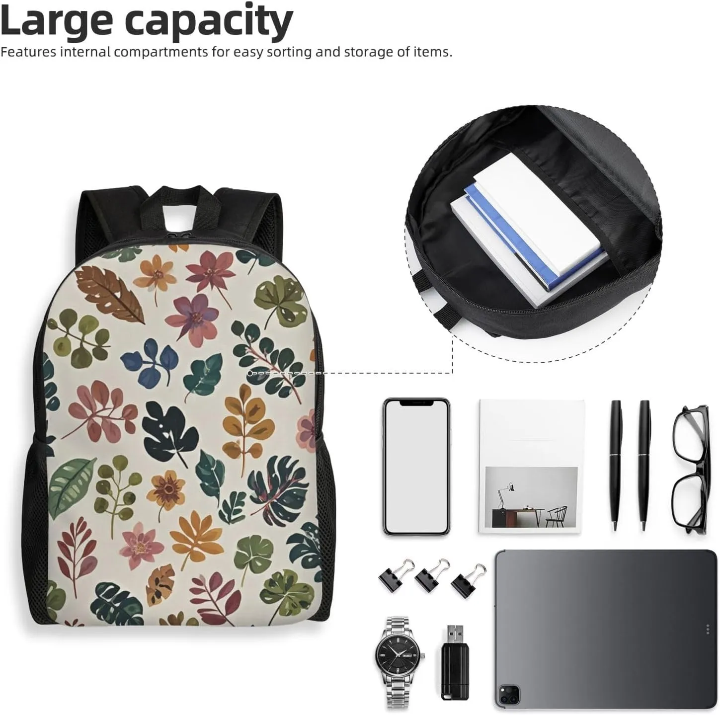 Travel Backpack for Women Men Lightweight 17 inch Laptop Bag Botanical Pattern Backpack Casual Daypack