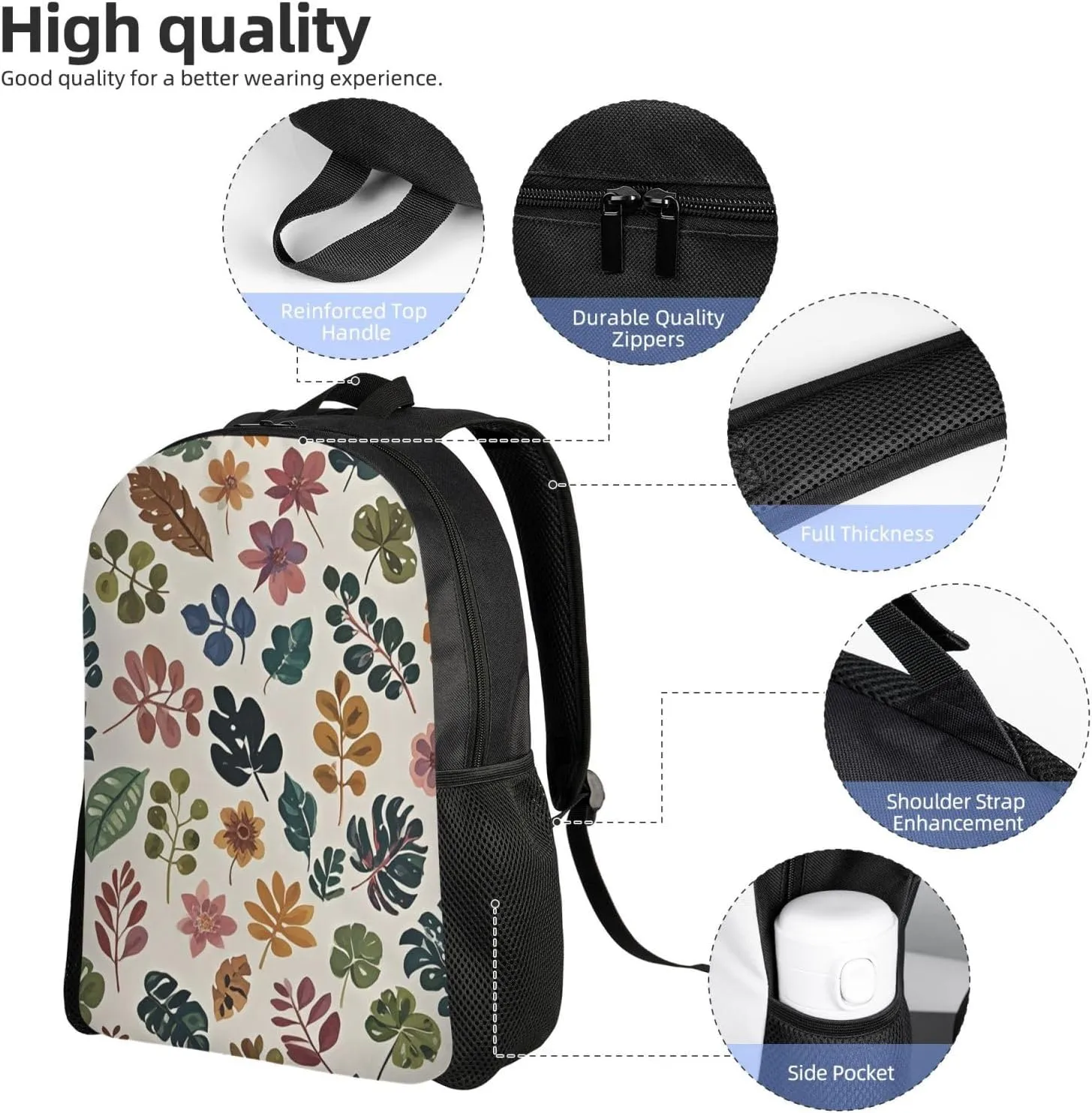Travel Backpack for Women Men Lightweight 17 inch Laptop Bag Botanical Pattern Backpack Casual Daypack