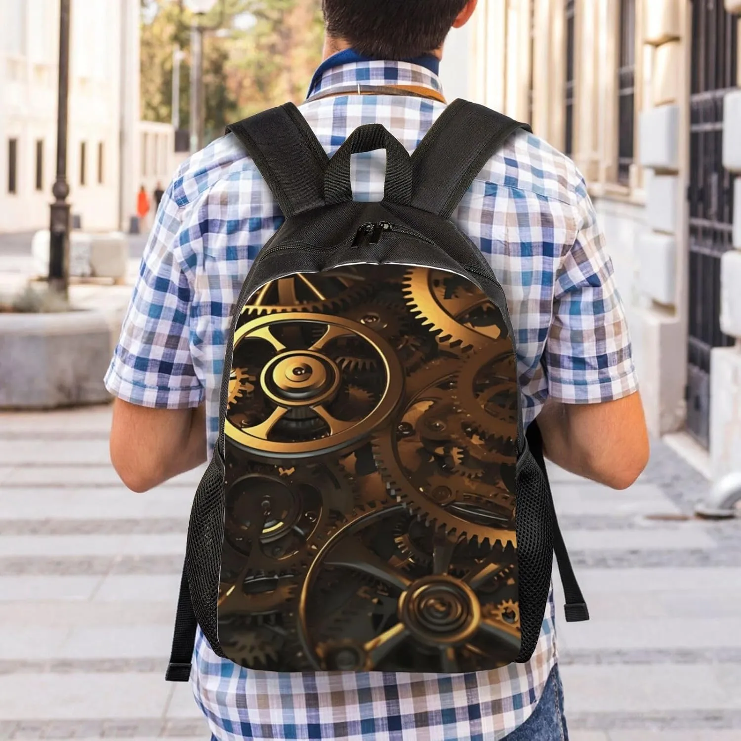Travel Backpack for Women Men Lightweight 17 inch Laptop Bag Cool Steampunk Gears Backpack Casual Daypack
