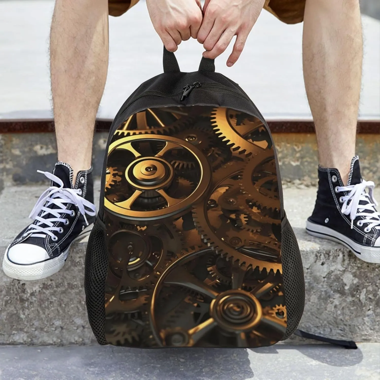 Travel Backpack for Women Men Lightweight 17 inch Laptop Bag Cool Steampunk Gears Backpack Casual Daypack