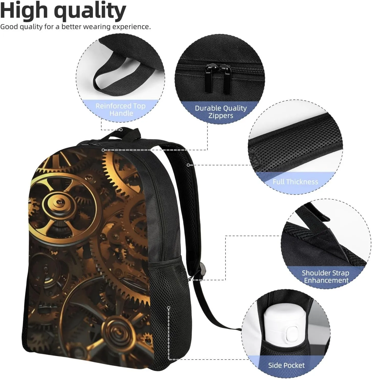 Travel Backpack for Women Men Lightweight 17 inch Laptop Bag Cool Steampunk Gears Backpack Casual Daypack