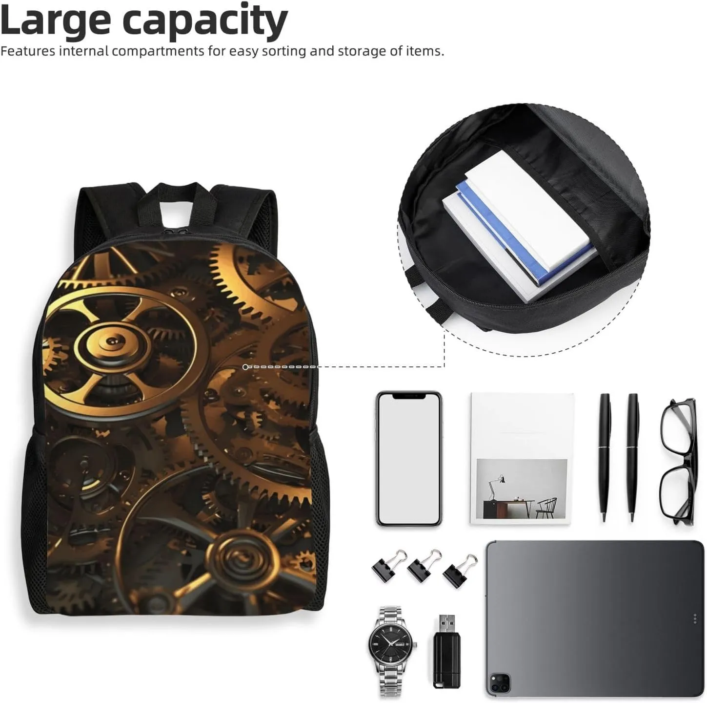 Travel Backpack for Women Men Lightweight 17 inch Laptop Bag Cool Steampunk Gears Backpack Casual Daypack