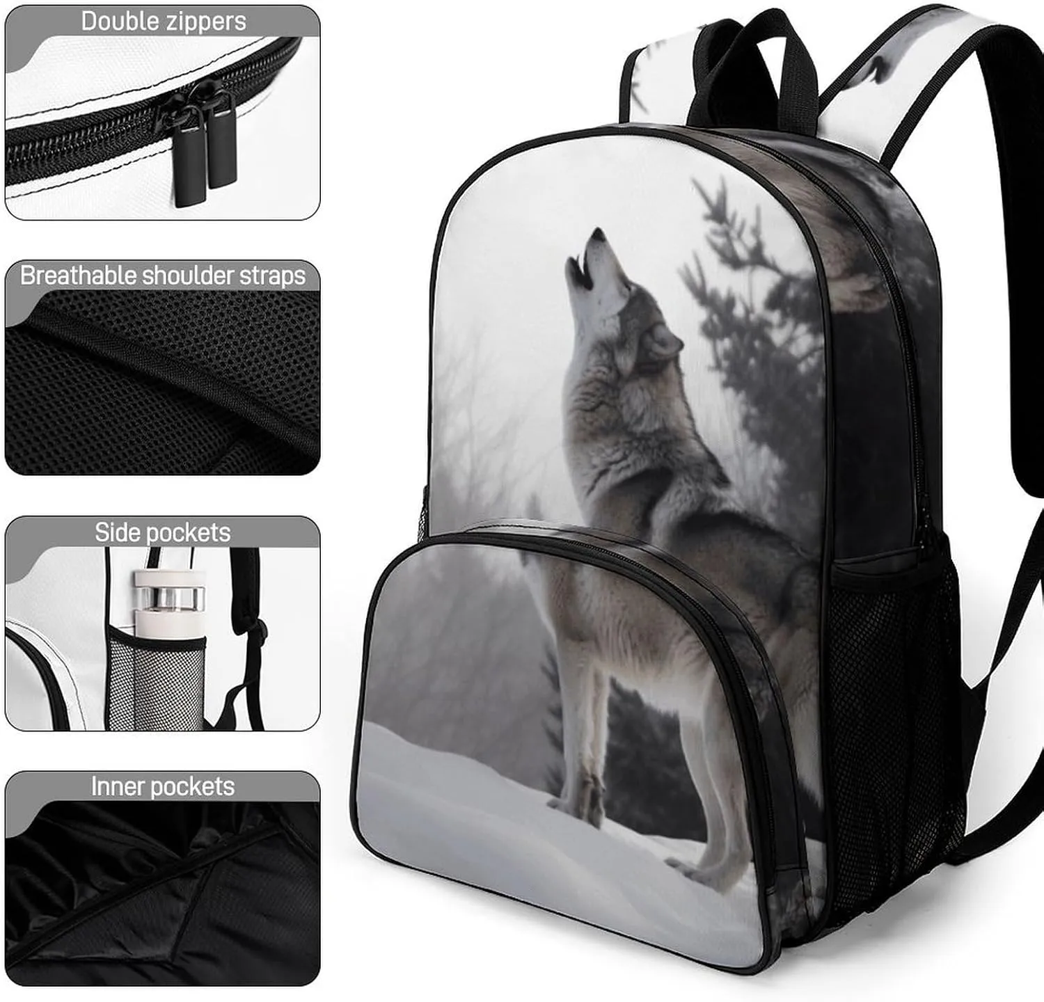 Travel Backpack for Women Men Lightweight 17 Inch Laptop Bag Howling Wolf Backpack Casual Daypack