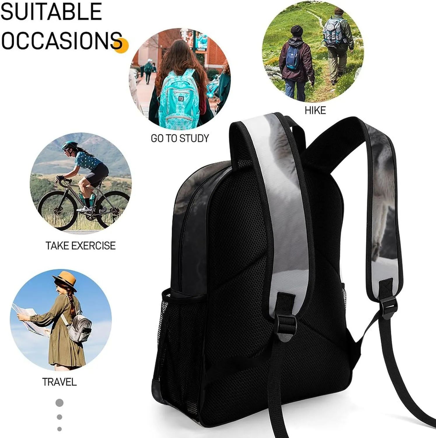 Travel Backpack for Women Men Lightweight 17 Inch Laptop Bag Howling Wolf Backpack Casual Daypack