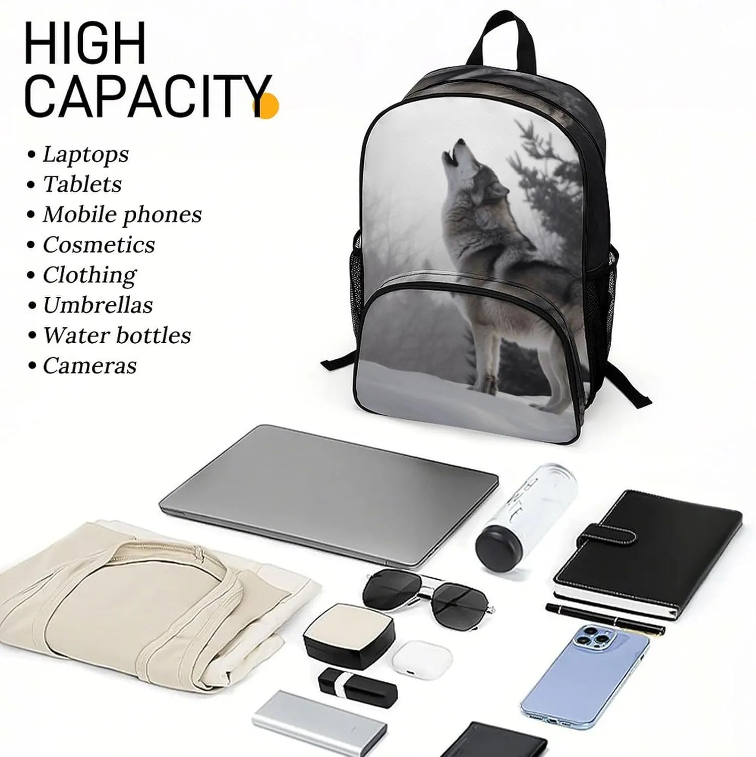 Travel Backpack for Women Men Lightweight 17 Inch Laptop Bag Howling Wolf Backpack Casual Daypack
