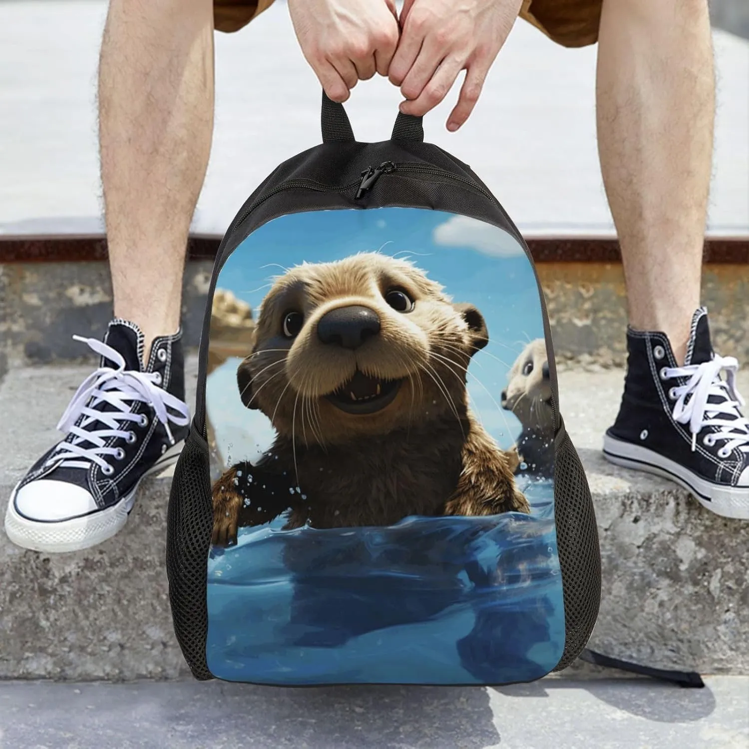 Travel Backpack for Women Men Lightweight 17 inch Laptop Bag Lovely Sea Otter Print Backpack Casual Daypack