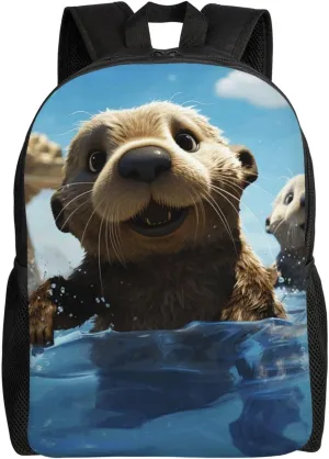 Travel Backpack for Women Men Lightweight 17 inch Laptop Bag Lovely Sea Otter Print Backpack Casual Daypack