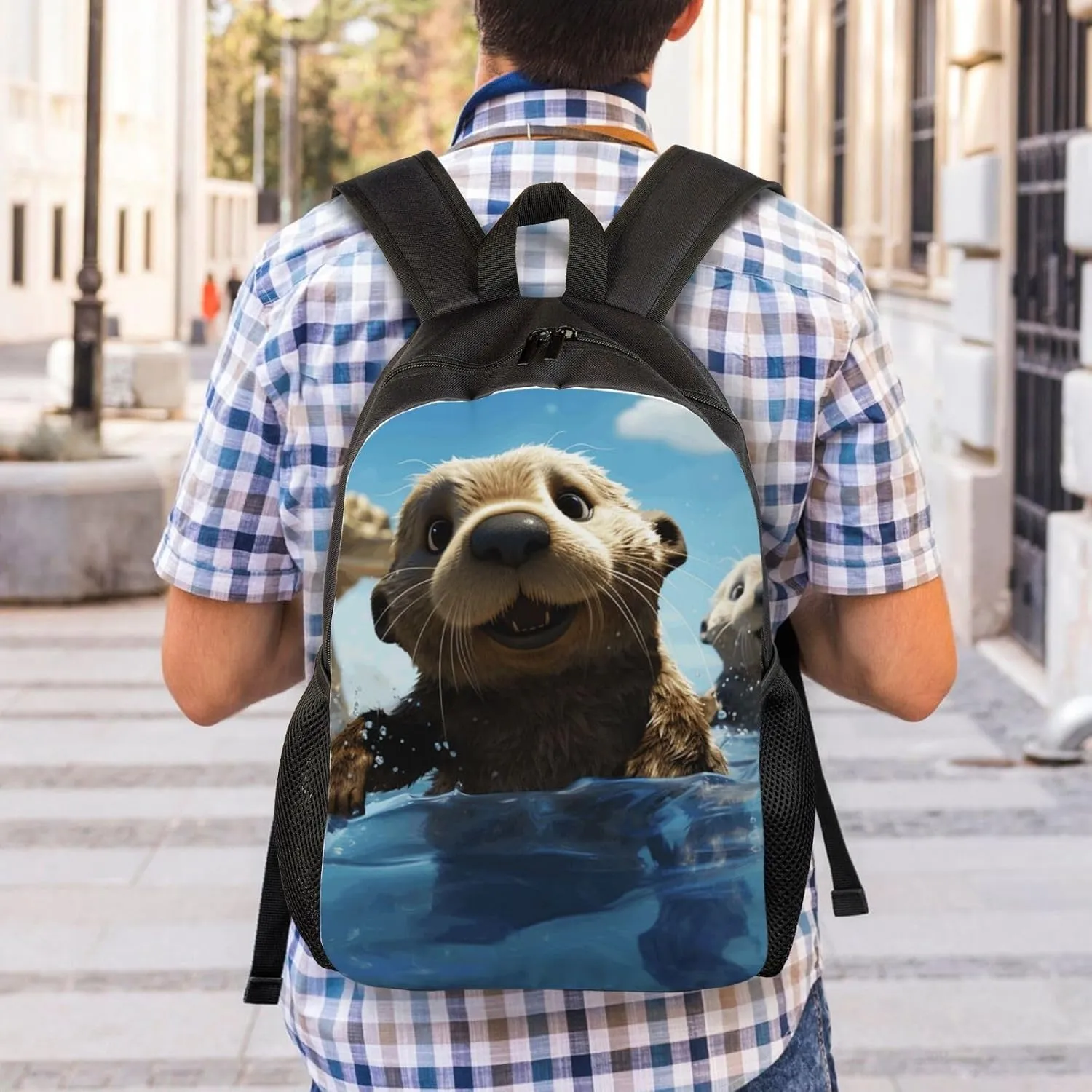 Travel Backpack for Women Men Lightweight 17 inch Laptop Bag Lovely Sea Otter Print Backpack Casual Daypack