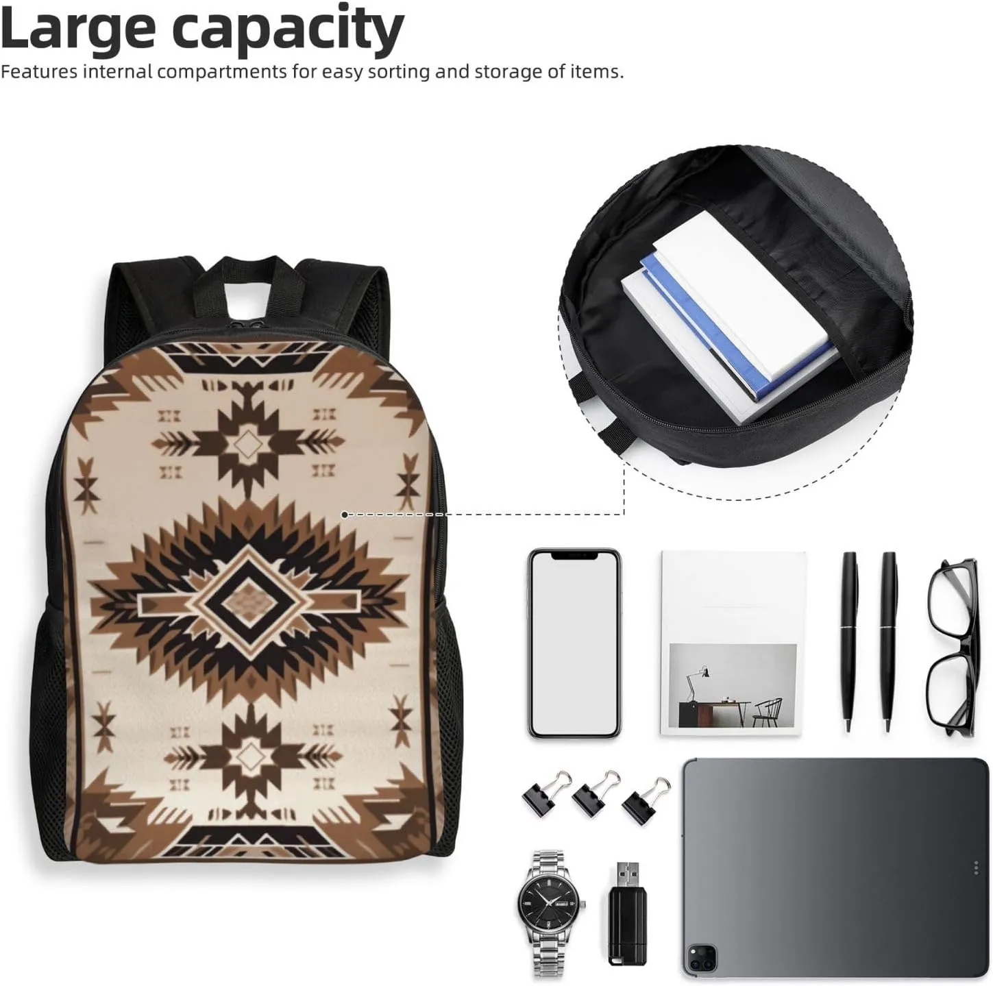 Travel Backpack for Women Men Lightweight 17 inch Laptop Bag Native American Backpack Casual Daypack