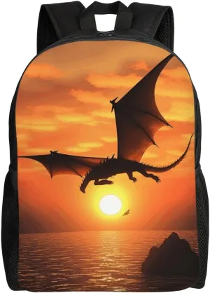Travel Backpack for Women Men Lightweight 17 inch Laptop Bag Sea Sunset Flying Dragon Backpack Casual Daypack