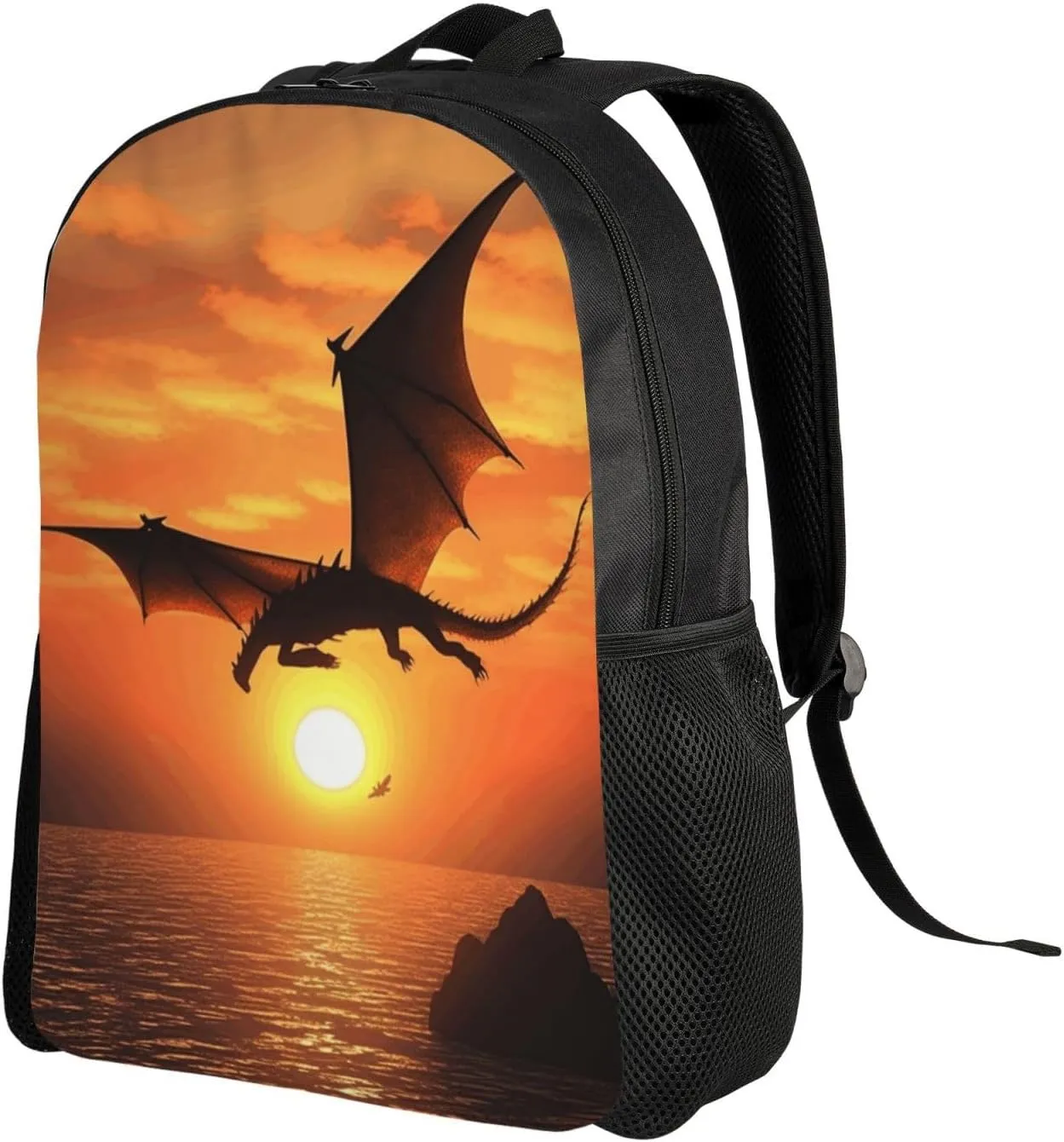 Travel Backpack for Women Men Lightweight 17 inch Laptop Bag Sea Sunset Flying Dragon Backpack Casual Daypack