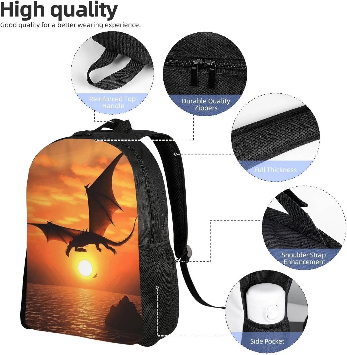 Travel Backpack for Women Men Lightweight 17 inch Laptop Bag Sea Sunset Flying Dragon Backpack Casual Daypack