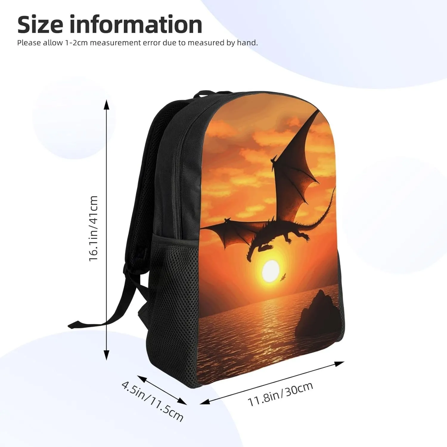 Travel Backpack for Women Men Lightweight 17 inch Laptop Bag Sea Sunset Flying Dragon Backpack Casual Daypack