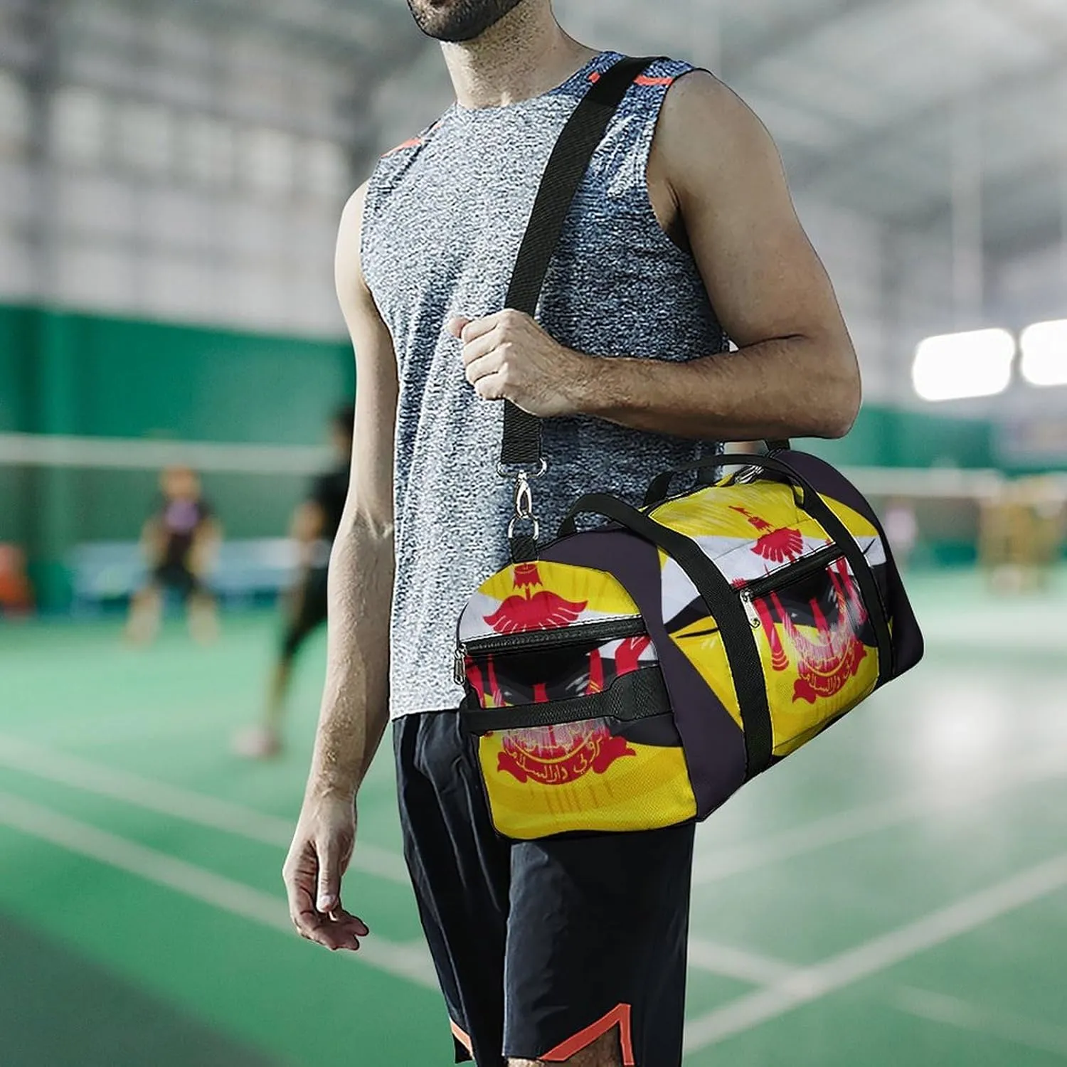 Travel Duffel Bag with Brunei Flag Lips for Women and Men Shoe Compartment and Wet Pocket