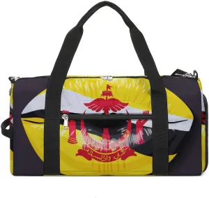 Travel Duffel Bag with Brunei Flag Lips for Women and Men Shoe Compartment and Wet Pocket