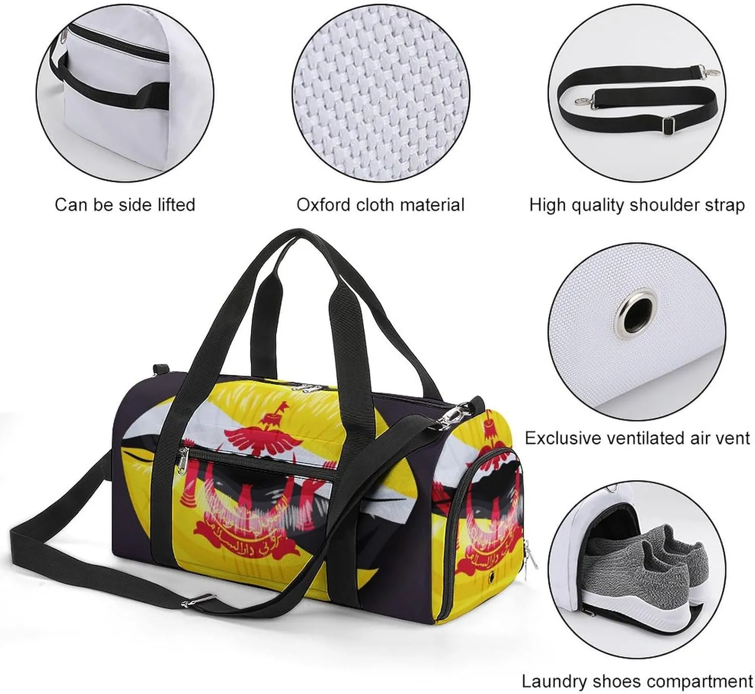 Travel Duffel Bag with Brunei Flag Lips for Women and Men Shoe Compartment and Wet Pocket