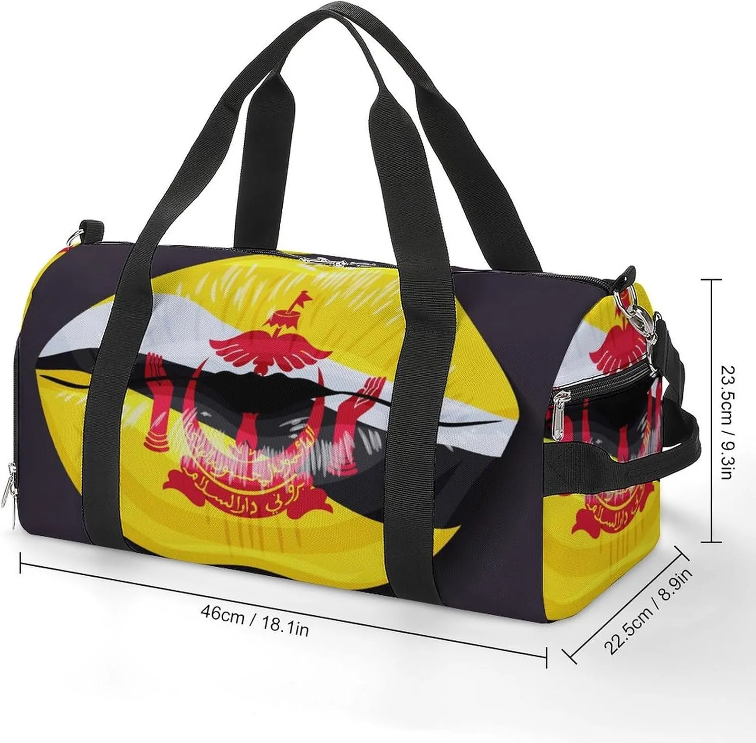 Travel Duffel Bag with Brunei Flag Lips for Women and Men Shoe Compartment and Wet Pocket