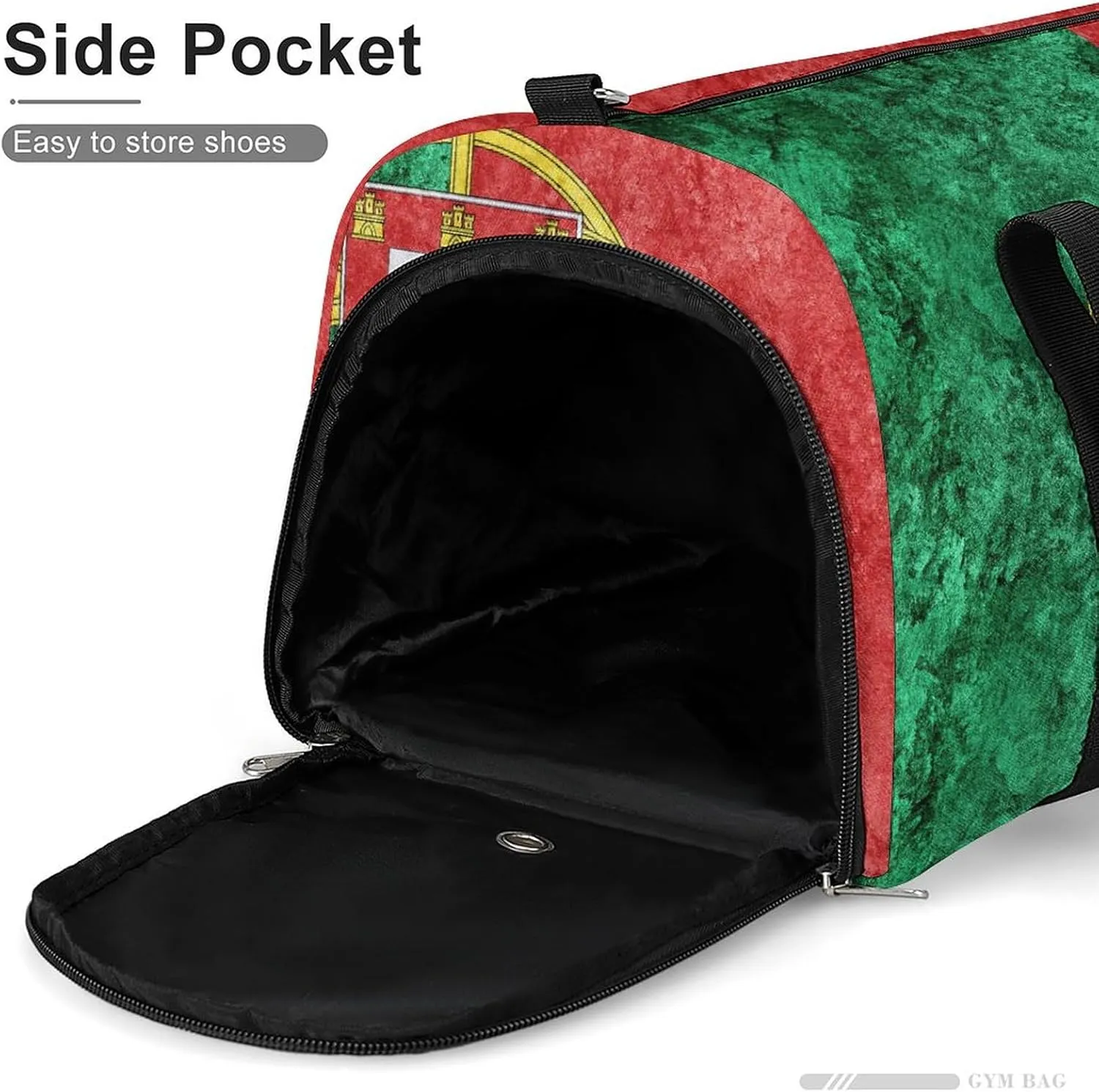Travel Duffel Bag with Portugal Flag Textured Shoe Compartment Waterproof Sports Gym